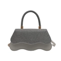 Elegant grey sequin handbag with wave-shaped bottom and metallic top handle - Silver