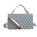 Light blue-grey crossbody bag with 3D geometric print and bear motif for women - Blue