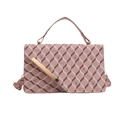 Chic pink quilted crossbody bag with golden metal trim and bear pattern detail - Pink