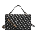 Chic black and grey geometric print shoulder bag with gold trim and teddy bear motif - Black