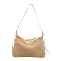 Borsa tote in rete intrecciata beige con tracolla in pelle e cerniera sicura - Bianco