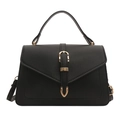 Sac à main trapèze classique en cuir PU noir avec boucle fer à cheval dorée - Noir