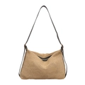 Borsa tote minimalista in paglia intrecciata con tracolla nera per mare e estate - Nero