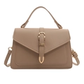 Sac à main carré vintage en cuir marron kaki avec fermoir doré et bandoulière réglable - Kaki