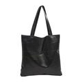 Large black tote bag with geometric patchwork design and long shoulder straps for daily use - Black