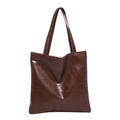 Large dark brown tote bag with patchwork lattice texture and long shoulder straps - Brown