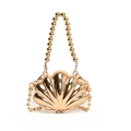 Mini gouden schelp avondtas met metaaltextuur, kralen handvat en een metalen ketting - Goud