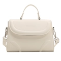Chic white minimalist PU leather handbag with embossed fashion lettering and top handle - White