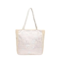 Pink embroidery straw tote bag with traditional Chinese silk patterns and rope handles - Pink Style 1