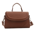 Minimalist brown crossbody bag with top handle and embossed fashion text in caramel finish - Brown