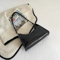 Chic black patent leather rectangular shoulder bag with vintage gold-tone hardware - Black