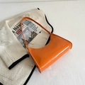 Minimalist orange glossy patent leather shoulder bag with sleek underarm style - Orange