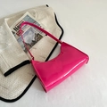 Bright pink patent leather shoulder bag with gold hardware and mirror finish for women - Rose Red