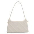 Minimalist white quilted underarm bag with rhombus texture and slender shoulder strap - White