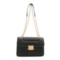 Minimalistische schwarze Leder Umhängetasche mit goldener Kette und Metalldruckschloss - Schwarz