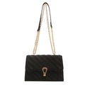 Elegant black quilted chain bag with a gold horseshoe buckle and metal shoulder strap - Black