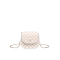 Minimalist white saddle crossbody bag with yellow clover pattern and gold chain strap - White