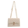 Creamy beige quilted square shoulder bag with gold chain strap and U-shaped lock buckle - White