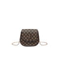 Mini retro checkered saddle bag with gold chain strap in dark brown leather - Brown