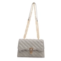 Quilted light gray crossbody bag with gold chain strap and stylish metallic lock - Gray