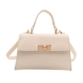 Elegant cream crocodile pattern crossbody bag with golden clasp and structured handle - White