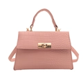 Pink faux crocodile leather crossbody bag with elegant golden turn-lock closure - Pink