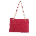 Quilted rhombic chain shoulder bag in rose red finish with gold metal strap - Rose Pink