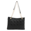 Classic black quilted shoulder bag with gold chain strap for women trendy style - Black