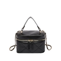 Elegant black quilted crossbody phone bag with gold chain strap and double zipper handles - Black