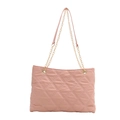 Pink quilted tote bag with gold chain strap, minimalist large capacity shoulder handbag - Pink