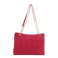 Quilted crossbody bag in rose red fabric with elegant gold chain strap detail - Rose Pink