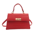 Elegant red crocodile pattern shoulder bag with a metal twist lock and top handle - Red