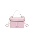 Pink quilted crossbody bag with diamond stitching and chain strap in variant view - Pink