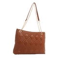 Quilted caramel brown shoulder bag with golden chain strap and large capacity - Brown