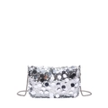 Silver sequin crossbody bag with metallic chain strap for parties and commuters - Silver