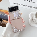 Luxury transparent Samsung Z Flip 6 case with purple floral rose and rhinestone design - Samsung ZFlip5 / White