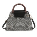 Retro-Eimertasche mit Stickerei, Holzgriffen und modischem Wellen-Jacquard-Muster - Schwarz