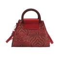 Ethno-Stickerei Beuteltasche aus rotem Leder mit traditionellem Muster und Holzgriff - Rot