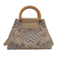Retro-Eimertasche mit Stickmuster, Wellendekor und Holzgriff in Beige und Blau - Gold