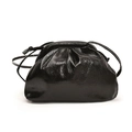 Glossy black pleated cloud bucket bag with chain strap and minimalist crossbody design - Black