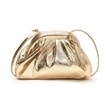 Champagne gold metallic pouch bag with pleated leather texture and slim shoulder strap - Gold
