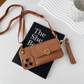 Detail of brown leather iPhone case with clover buckle wallet and detachable straps - Brown / iPhone 7/8/SE 2020
