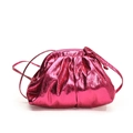 Metallic magenta ruched crossbody bag in polished leather with drawstring detail - Rose Pink