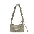 Bolso baguette verde claro chic con correa plisada y elegante cadena de perlas decor - Verde