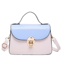 Minimalist bicolor handbag in light blue and cream white with gold turn-lock closure - Blue and White Contrast