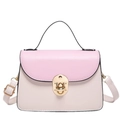 Pink and beige contrast shoulder bag with golden twist lock and black handle - Pink/White