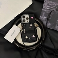 Detail of black iPhone case with quilted mini crossbody bag and glitter heart rhinestones - Black / iPhone 7/8/SE 2020