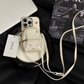 Crossbody iPhone case with quilted cream wallet bag and heart rhinestones - Apricot / iPhone 7/8/SE 2020