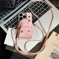Pink iPhone crossbody wallet case with mini backpack design and heart rhinestones detail - Pink / iPhone 7/8/SE 2020