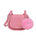 Pink saddle crossbody bag with cartoon girl relief and plush pompom accessory - Pink